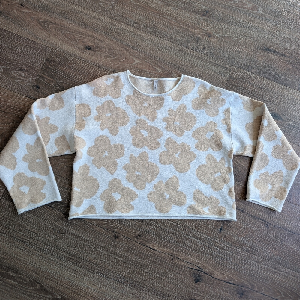 Romantic Floral Cottagecore Sweater Cream Tan Botanical Soft Girl Boho Small - Picture 2 of 11